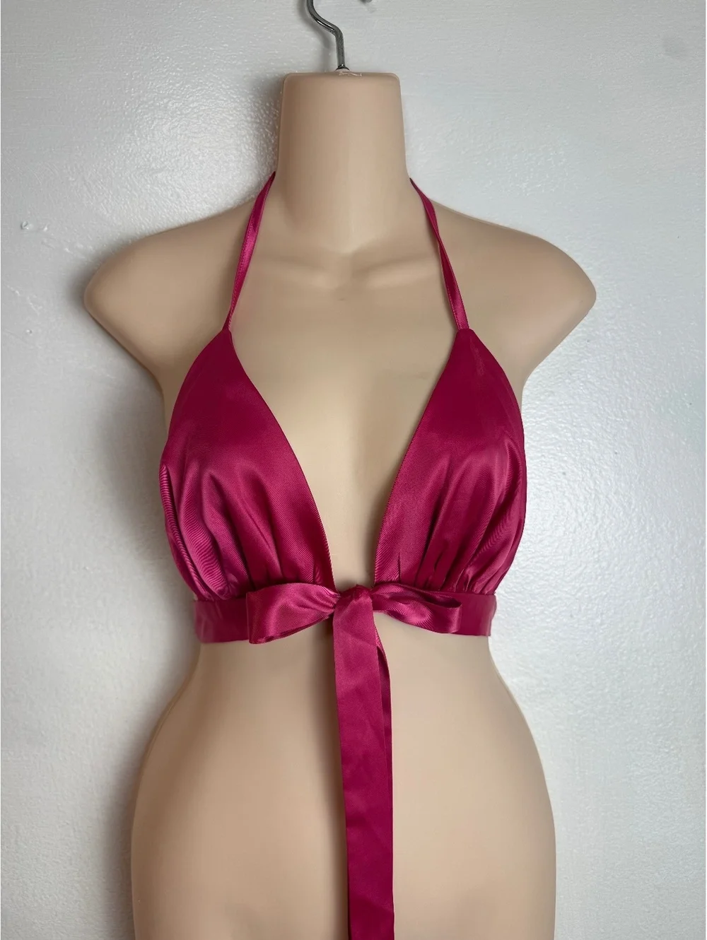 Women's Satin Fuchsia Two-Piece Set with Long Sleeve Jacket and Halter Top
